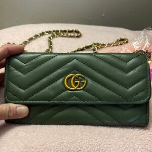 Gucci Olive Green Clutch with Gold Accents